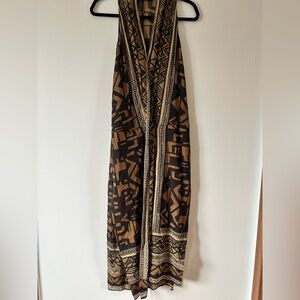 Donna Karan Black & Brown Tribal Print Open Front Sheer Tunic